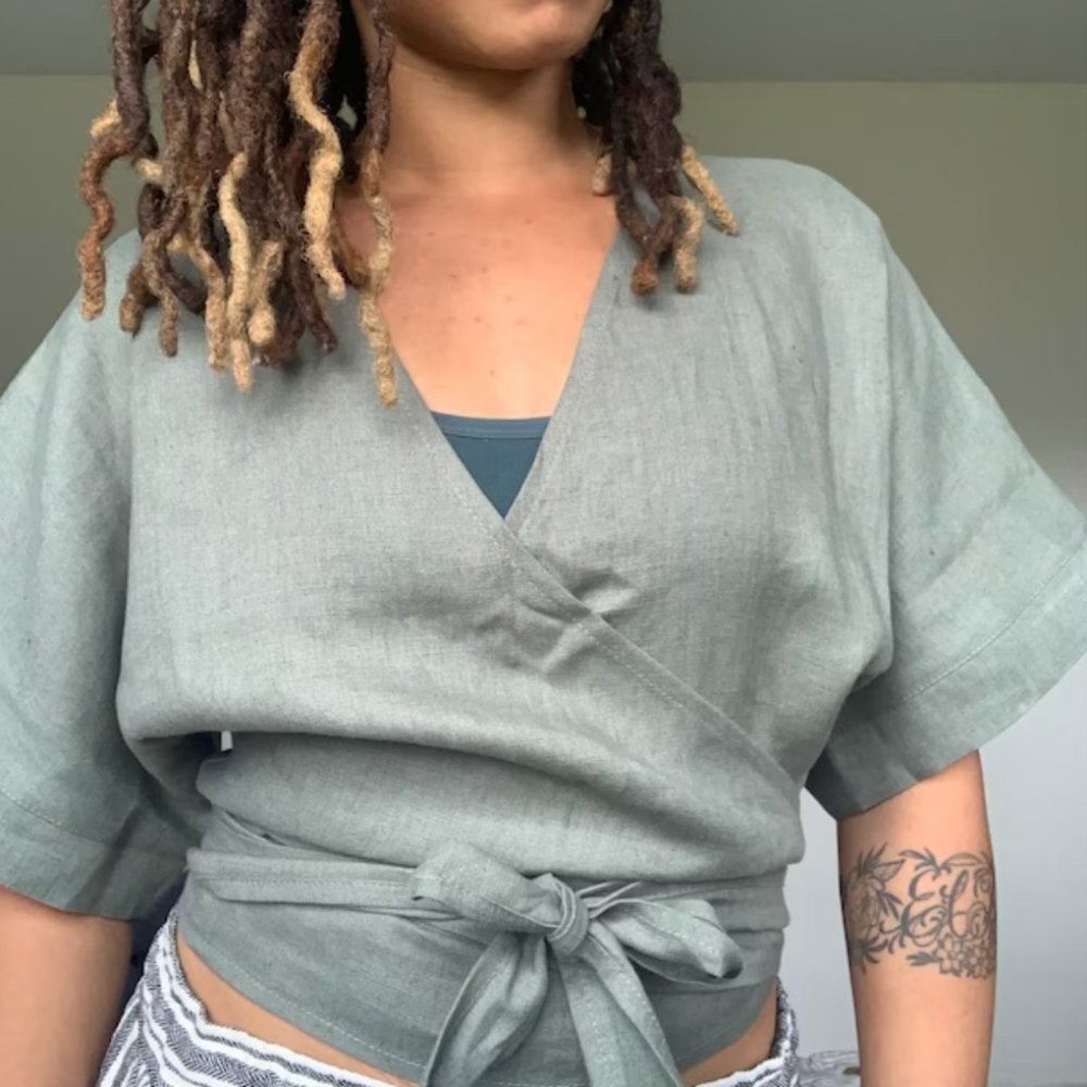100% Linen Wrap Blouse